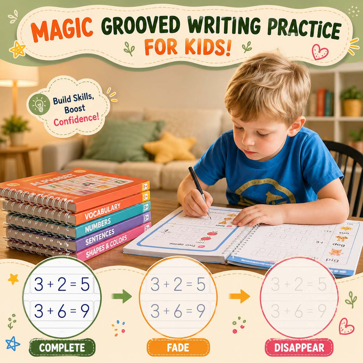 Reusable Handwriting Book – Deep Grooved Tracing Lines with Disappearing Ink
